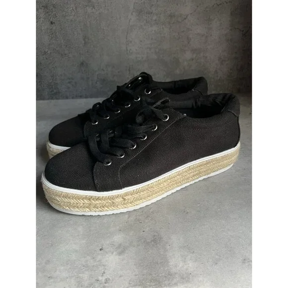 Steve Madden Karma Espadrille Sneakers Womens size 9.5 M Black White Platform - Picture 9 of 16